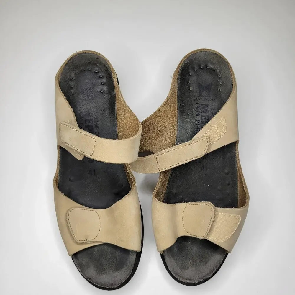 Mephisto Double Strap Sandals Light Tan Neutral Hook Loop Adjustable Women 41